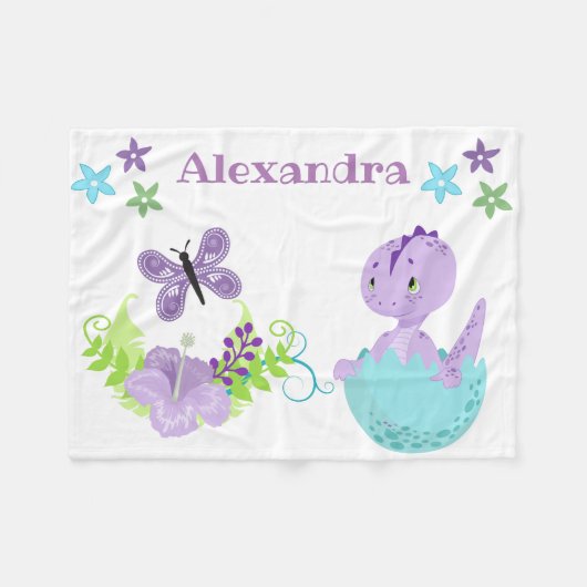 Aangepaste Baby Dinosaur & Butterfly Fleece Deken (Voorkant (Horizontaal))
