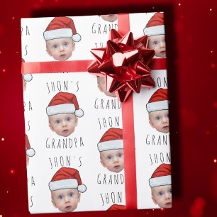 Aangepaste Baby Face Santa Hat Kerstfoto Cadeaupapier