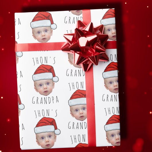 Aangepaste Baby Face Santa Hat Kerstfoto Cadeaupapier