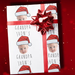 Aangepaste Baby Face Santa Hat Kerstfoto Cadeaupapier