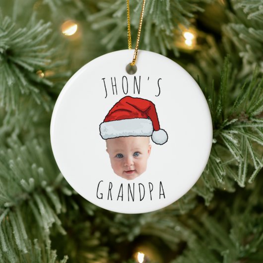 Aangepaste Baby Face Santa Hat Kerstfoto Keramisch Ornament (Boom)