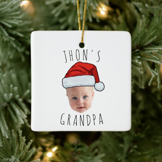 Aangepaste Baby Face Santa Hat Kerstfoto Keramisch Ornament (Boom)