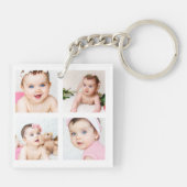 Aangepaste Baby Foto Collage White 4 Afbeeldingen Sleutelhanger (Achterkant)