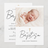 Aangepaste Baby Foto Doopsel Gouden kruis Chic Kaart (Voorkant / Achterkant)