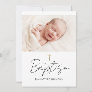 Aangepaste Baby Foto Doopsel Gouden kruis Chic Kaart