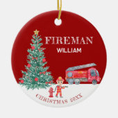 Aangepaste Baby Foto Keepsake Fireman Kerstboom Keramisch Ornament (Voorkant)