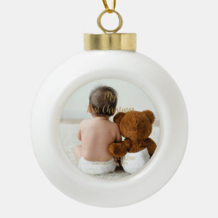 Aangepaste Baby foto Mijn eerste kerst gouden scri Keramische Bal Ornament