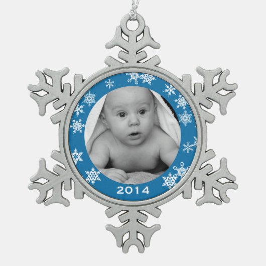 Aangepaste Baby-foto Snowflake kerstversiering Tin Sneeuwvlok Ornament (Voorkant)