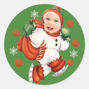 Aangepaste Baby Fotobrochure met kerstsnowflakes Ronde Sticker