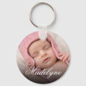 Aangepaste Baby Fotonaam Elegant Keepomwille Sleutelhanger (Voorkant)