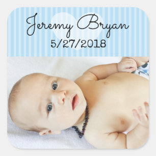 Aangepaste Baby foto's Blauwe hartstreep Vierkante Sticker