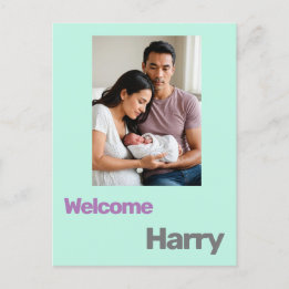 Aangepaste baby Geboorteaankondiging Blauw paarse  Briefkaart