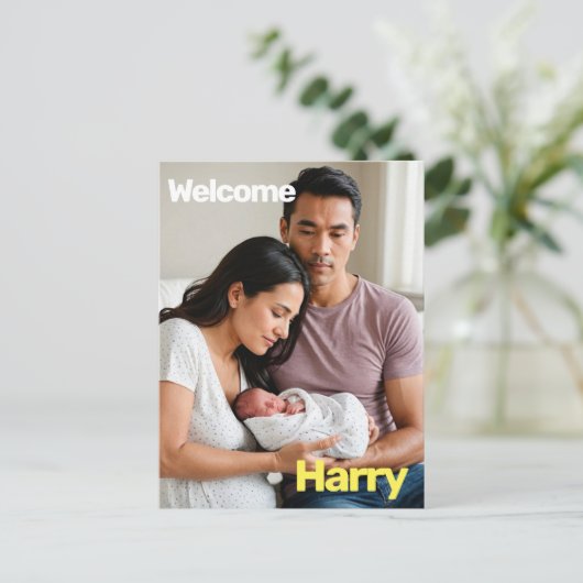 Aangepaste Baby Geboorteaankondiging – Minimaal Briefkaart (Staand voorkant)