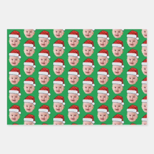 Aangepaste Baby Gezicht Foto Santa Claus Pet Kerst Inpakpapier Vel (Voorkant 2)
