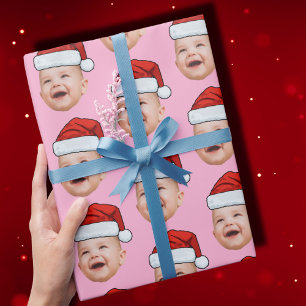 Aangepaste Baby Gezicht Foto Santa Hat Christmas P Cadeaupapier