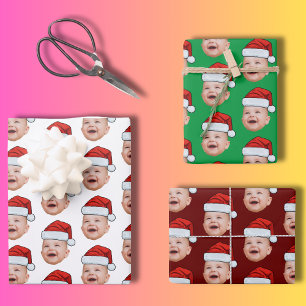 Aangepaste Baby Gezicht Foto Santa Hat Kerstmis Inpakpapier Vel