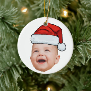 Aangepaste Baby Gezicht Foto Santa Hat Kerstmis Keramisch Ornament