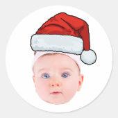 Aangepaste Baby Gezicht Foto Santa Hat Kerstmis Ronde Sticker (Voorkant)