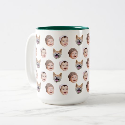 Aangepaste Baby Gezicht Mok, Aangepaste Familie 3 Tweekleurige Koffiemok (Voorkant links)