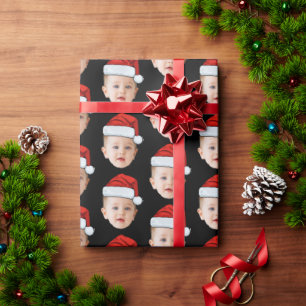 Aangepaste Baby Head Face Foto Santa Hat Xmas Zwar Cadeaupapier