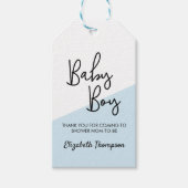 Aangepaste Baby Jongen Blauw Moderne Diagonale Bab Cadeaulabel (Voorkant)