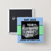 Aangepaste baby jongen echo foto vierkante button 5,1 cm (Voorkant /achterkant)