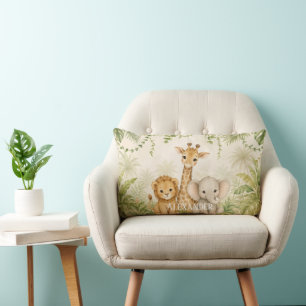 Aangepaste baby leeuw giraffe en olifant jungle kussen