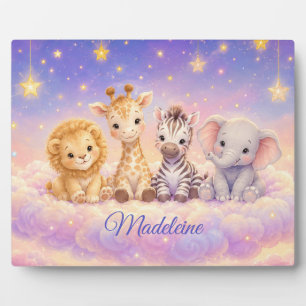 Aangepaste baby leeuw giraffe zebra en olifant fotoplaat