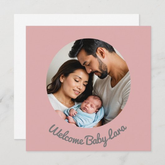 Aangepaste Baby Meisje Roze, welkomstaankondiging Kaart (Voorkant / Achterkant)