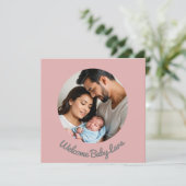 Aangepaste Baby Meisje Roze, welkomstaankondiging Kaart (Staand voorkant)