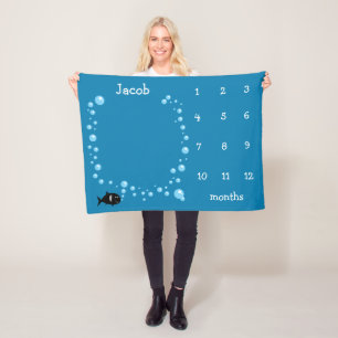 Aangepaste, Baby-mijlpalen visbellen Fleece Deken