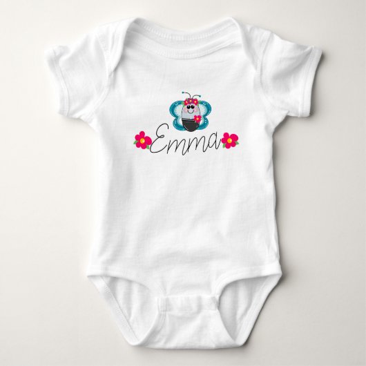 Aangepaste Baby naam Butterfly en flower Romper (Voorkant)