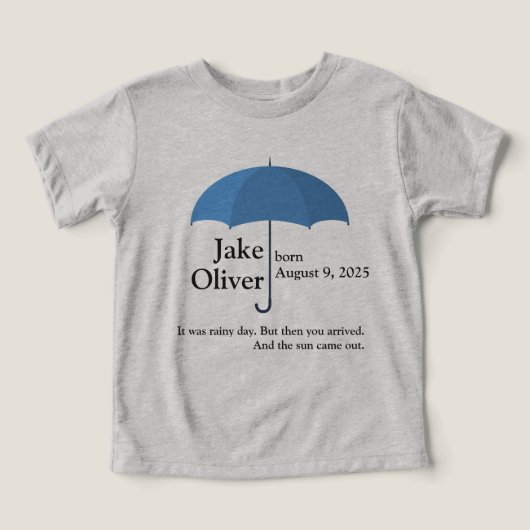 Aangepaste Baby naam en datum onder blauwe paraplu (Design voorkant)