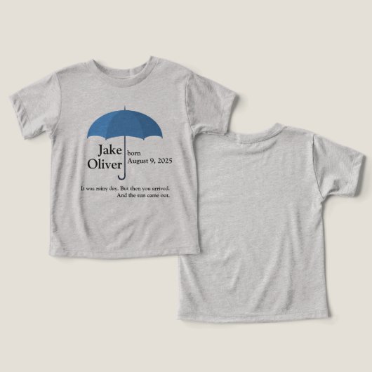 Aangepaste Baby naam en datum onder blauwe paraplu (Ontwerp Voorkant & Achterkant)