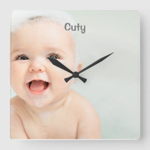 Aangepaste Baby naam en foto Vierkante Klok
