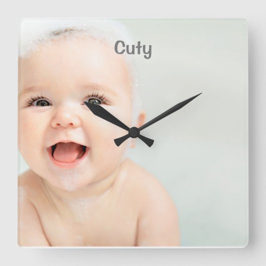 Aangepaste Baby naam en foto     Vierkante Klok (Voorkant)