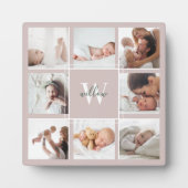 Aangepaste Baby-naam en monogram fotocollage Blush Fotoplaat (Voorkant)