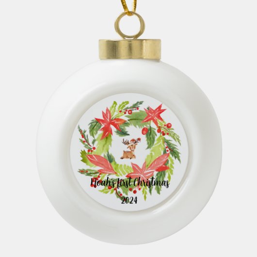 Aangepaste baby naam keramische kerst ornament (Voorkant)