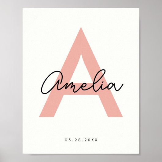 Aangepaste Baby Naam Kwekerij Monogram Letter Kind Poster (Voorkant)