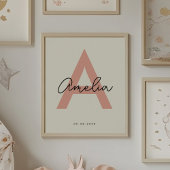 Aangepaste Baby Naam Kwekerij Monogram Letter Kind Poster