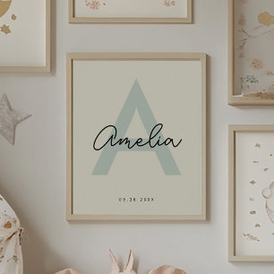Aangepaste Baby Naam Kwekerij Monogram Letter Kind Poster