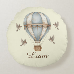 Aangepaste baby naam waterverf vintage hete luchtb rond kussen