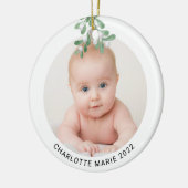 Aangepaste Baby-naam Waterverf voor Kerstmis met f Keramisch Ornament (Links)