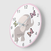 Aangepaste Baby olifant-vlinderwandklok Grote Klok (Hoek)