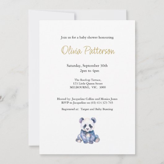 Aangepaste Baby Panda Baby shower Uitnodiging (Achterkant)