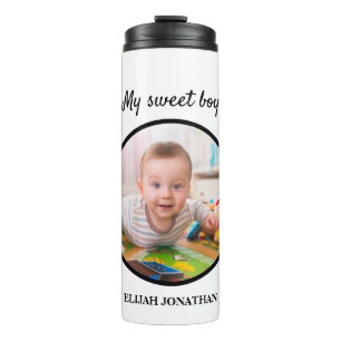 Aangepaste baby peuter kind foto sjabloon thermisc thermosbeker