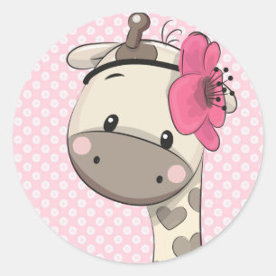 Aangepaste Baby roze Giraffe Klassieke ronde Stick Sticker