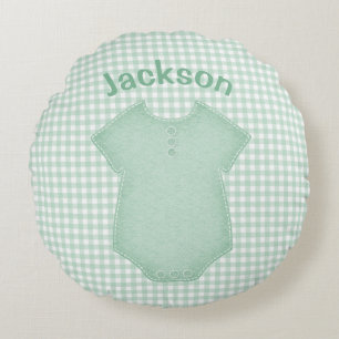 Aangepaste Baby Suit Play Gingham Nursery Name Rond Kussen