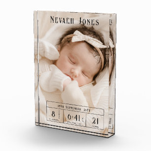 Aangepaste babyfoto geboorte statistieken fotoblok