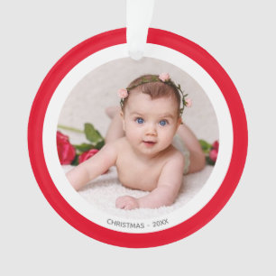 Aangepaste babyfoto met rood en wit frame ornament